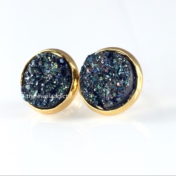 3 for 15🎀light teal gunmetal Druzy style studs - Picture 2 of 6